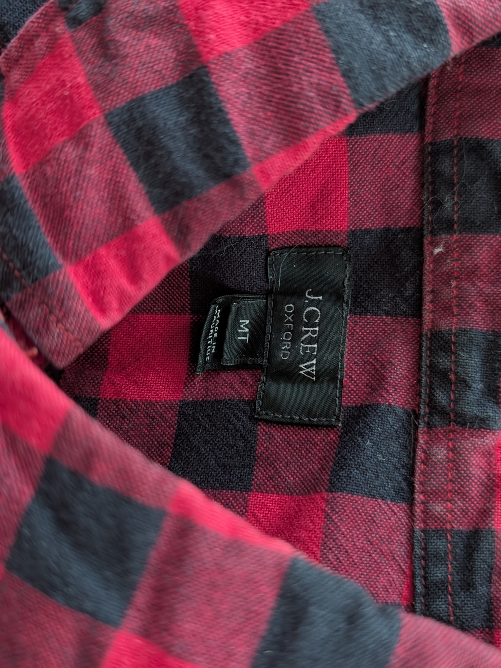 J. Crew Red and Black Buffalo Check Oxford Button-Down Shirt - Medium tall